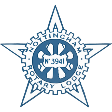 The Nottingham Rotary Lodge Logo - No: 3941. A blue star with a centre cog with a flower in the middle with the lodge number within it.