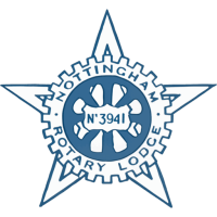 The Nottingham Rotary Lodge Logo - No: 3941. A blue star with a centre cog with a flower in the middle with the lodge number within it.